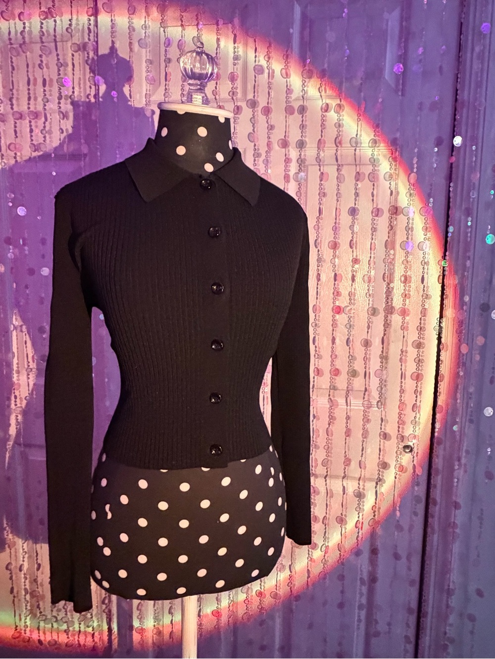 Black Ribbed Button-Down Shirt - Picture 3 of 4